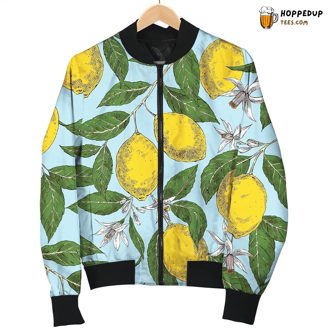 Lemons Hand Drawn Seamless Retro Bomber Jacket