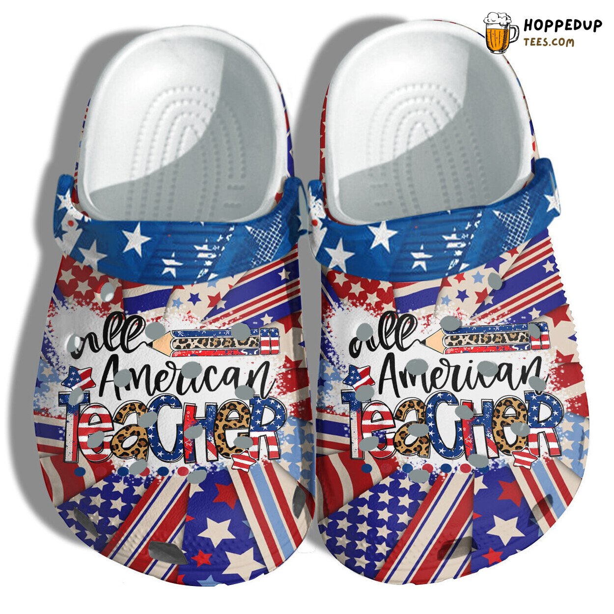 Leopard All American Teacher USA Flag Women School Clogs Shoes