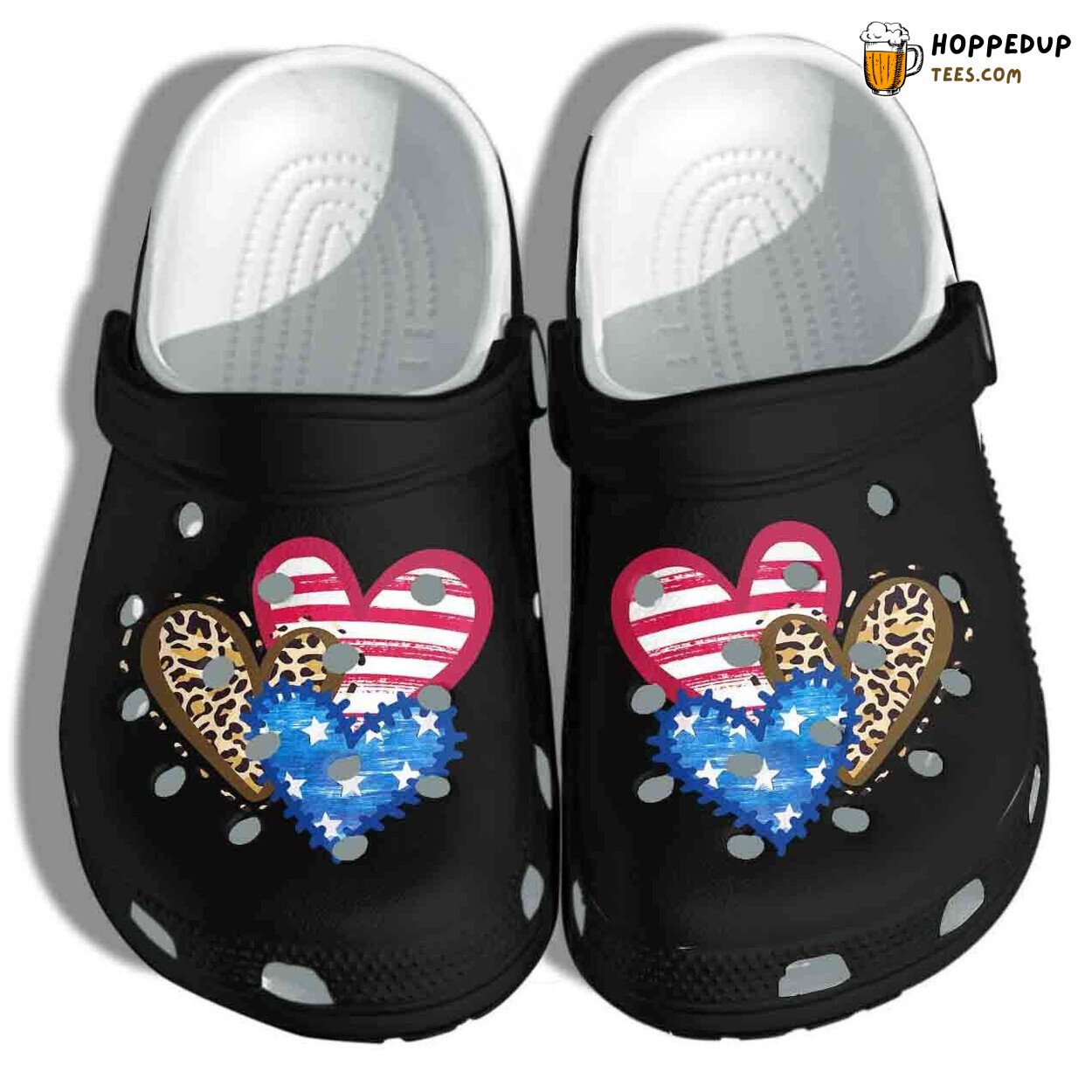 Leopard American Flag Hearts 4th July Patriotic Comfortable Clogs Shoes