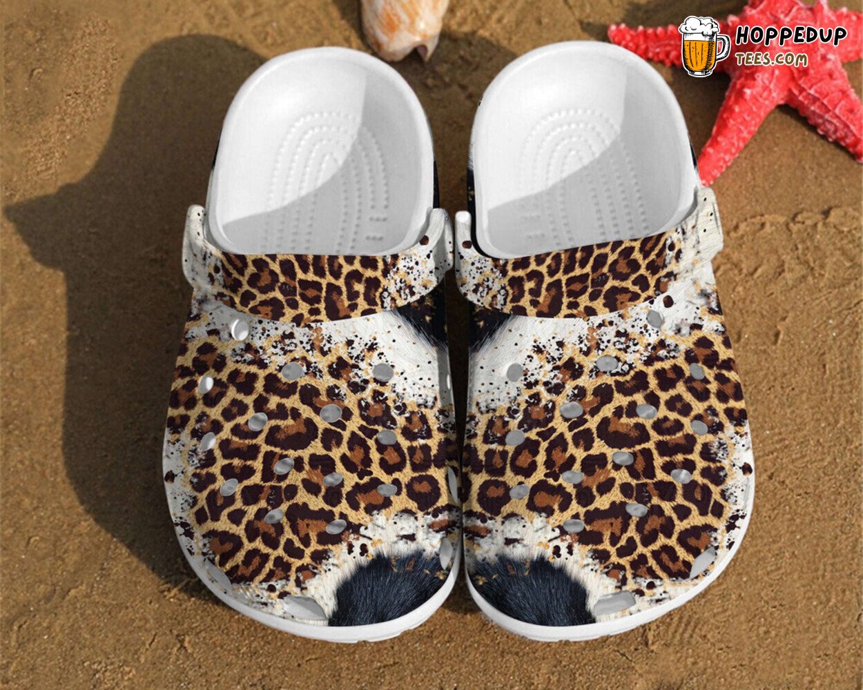Leopard Black White Fur Cheetah Theme Rubber Comfortable Clogs Shoes