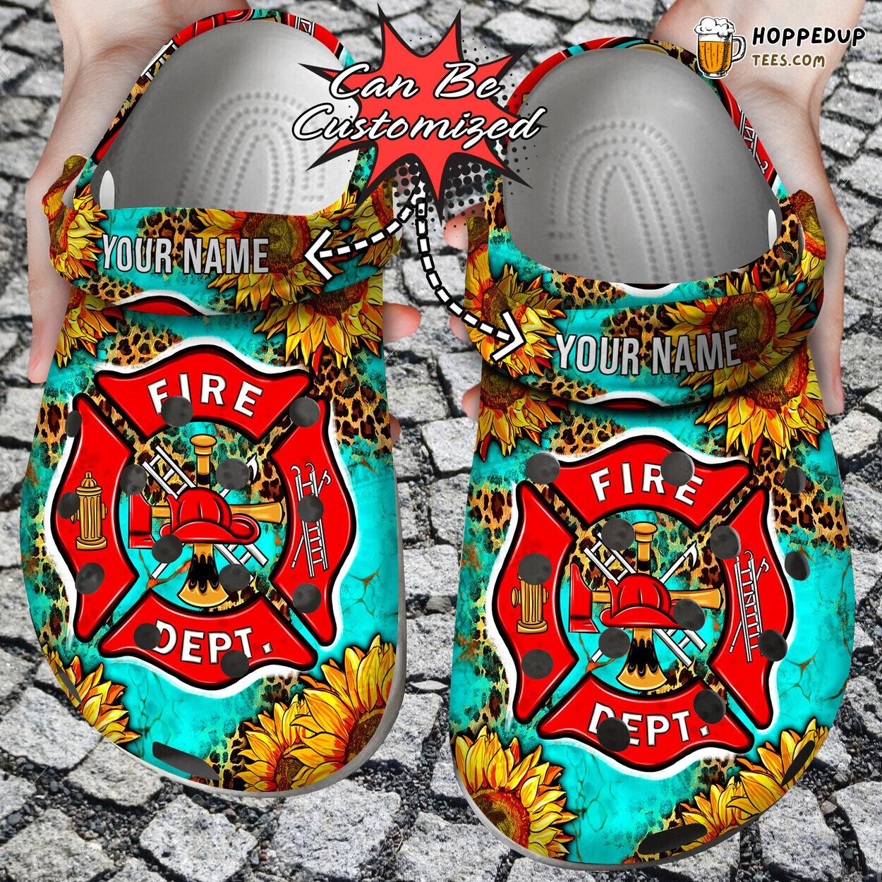 Leopard Fire Dept And Sunflowers Custom Comfortable Clogs Patriotic Shoes