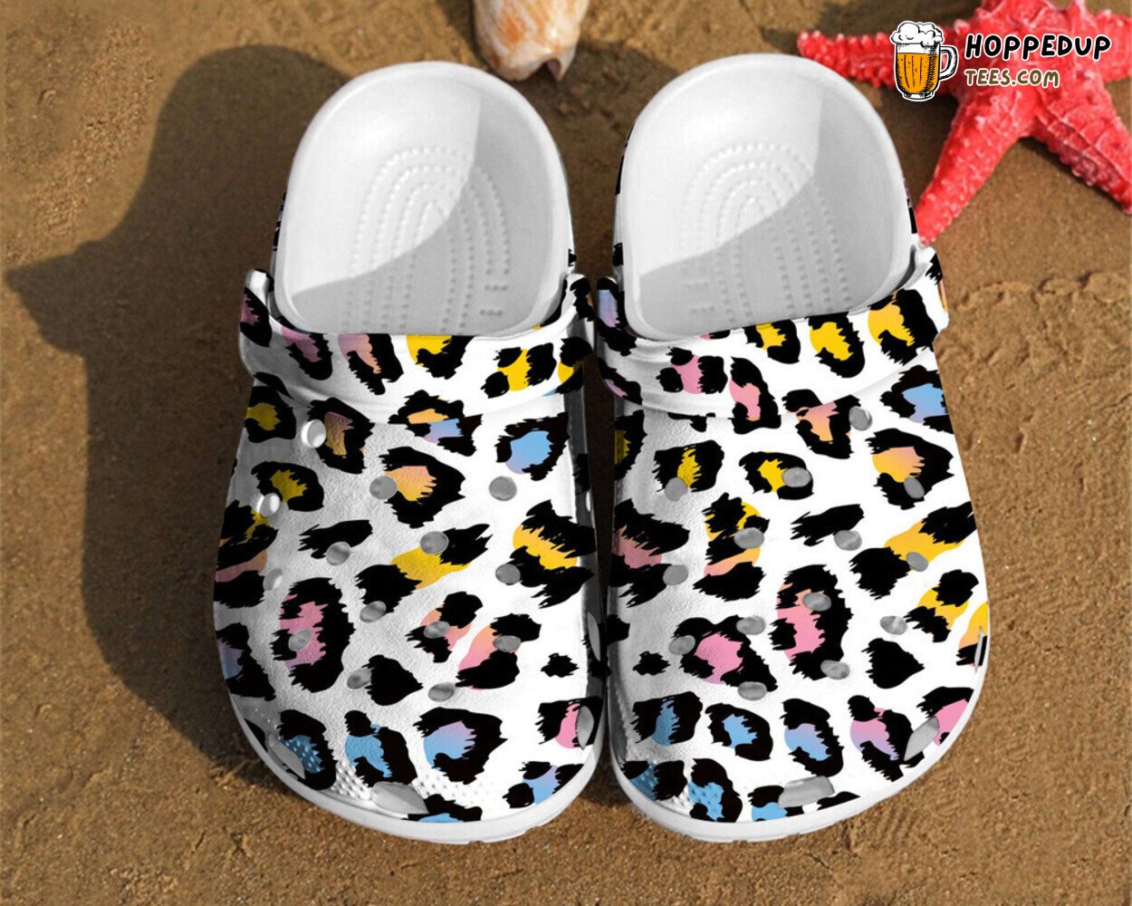 Leopard Print Colorful Glitter Fan Gift Water Rubber Clogs
