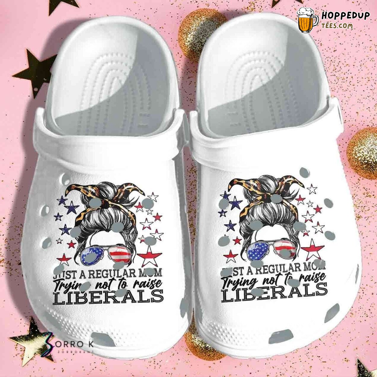 Leopard Woman Messy Bun Mom USA Flag July Comfortable Clogs