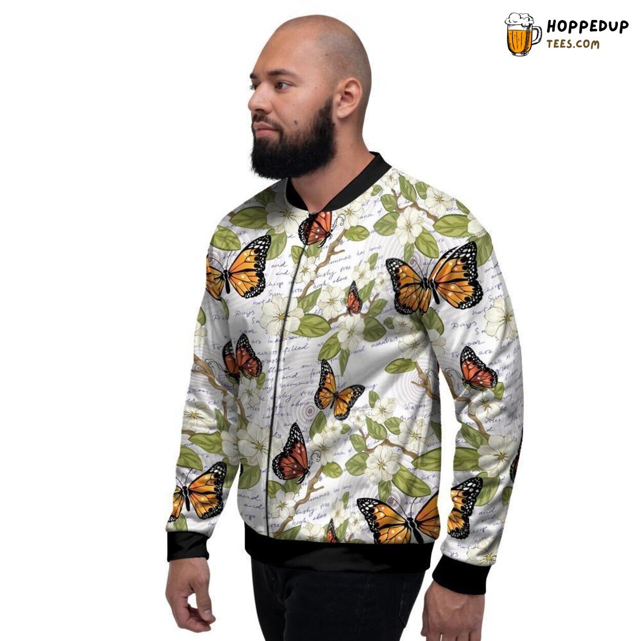 Lepidopteran Floral Fusion Butterfly Print Men’s Bomber Jacket Nature Elegance