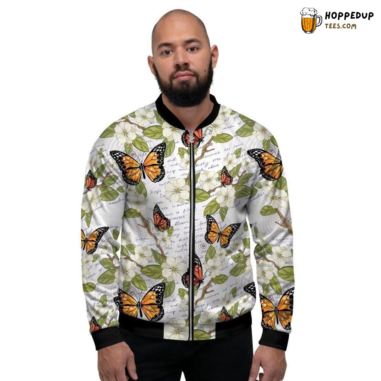 Lepidopteran Floral Fusion Butterfly Print Men’s Bomber Jacket Nature Elegance