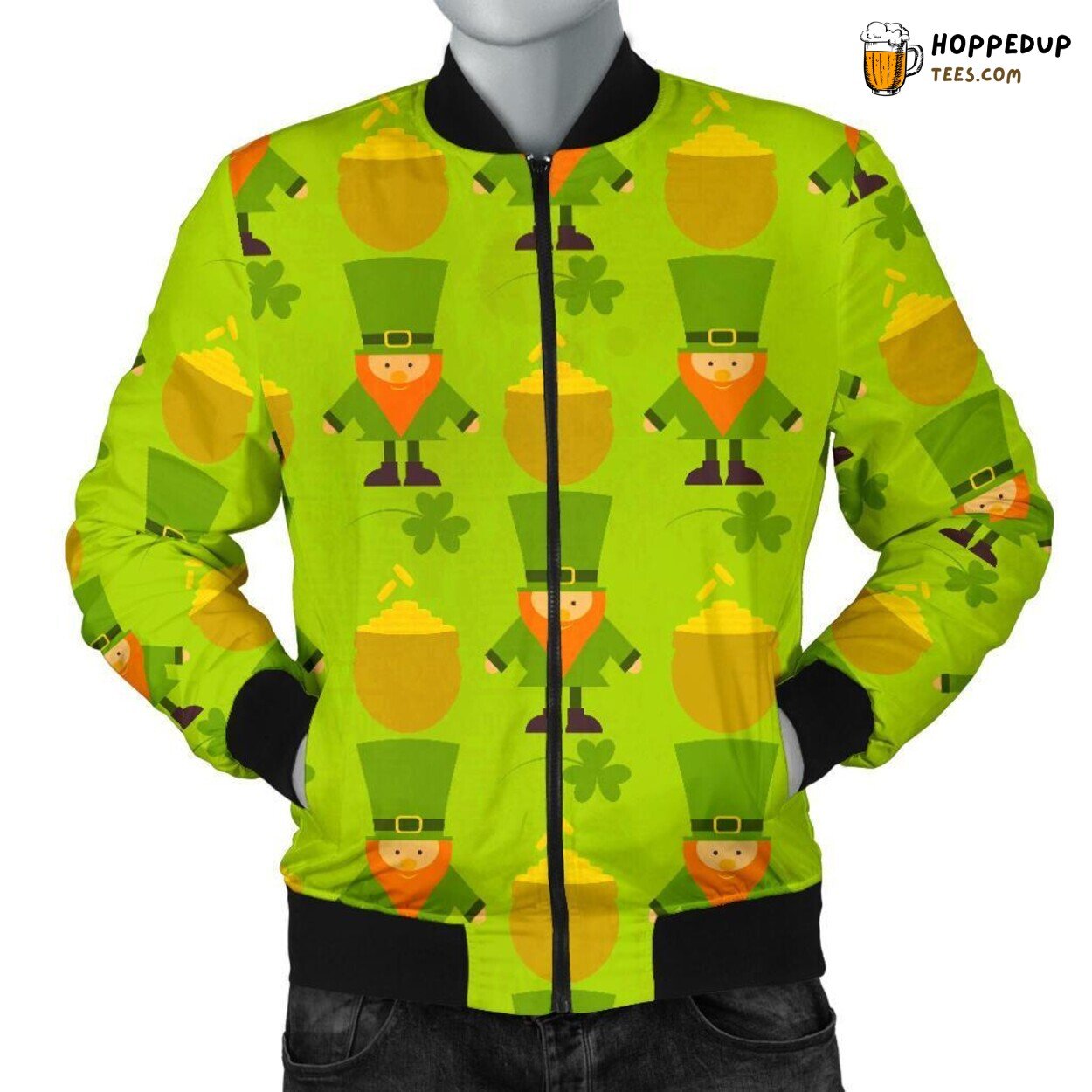 Leprechaun Celebration St Patricks Day Men’s Bomber Jacket Unique Pattern Art