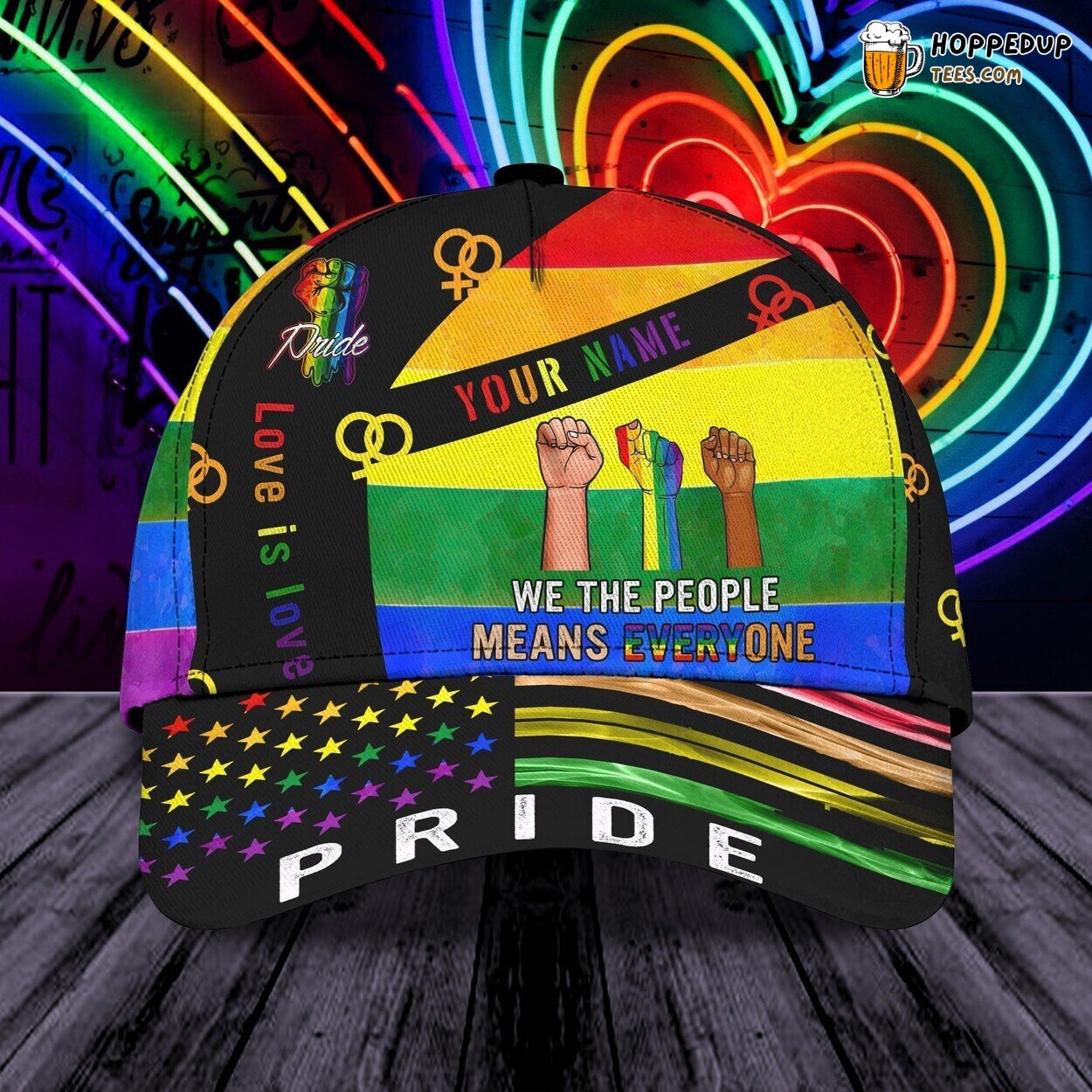 LGBT Love Is Love Pride Day 3D Personalized Name Cap Unique Hat