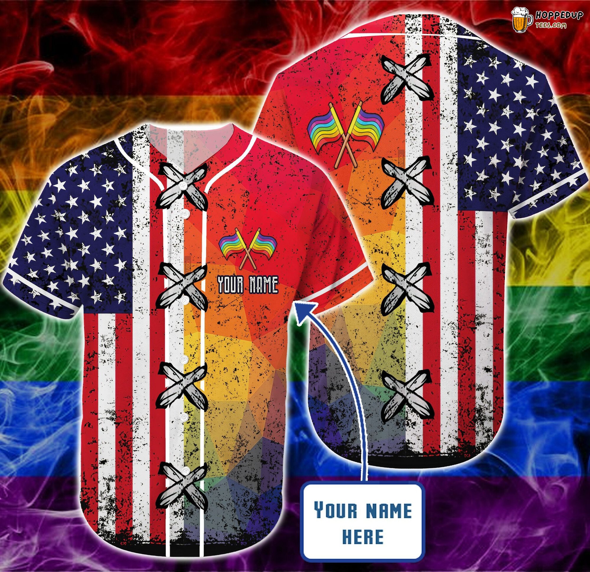 LGBT meets America Flag Personalized Baseball Jersey Tee Design