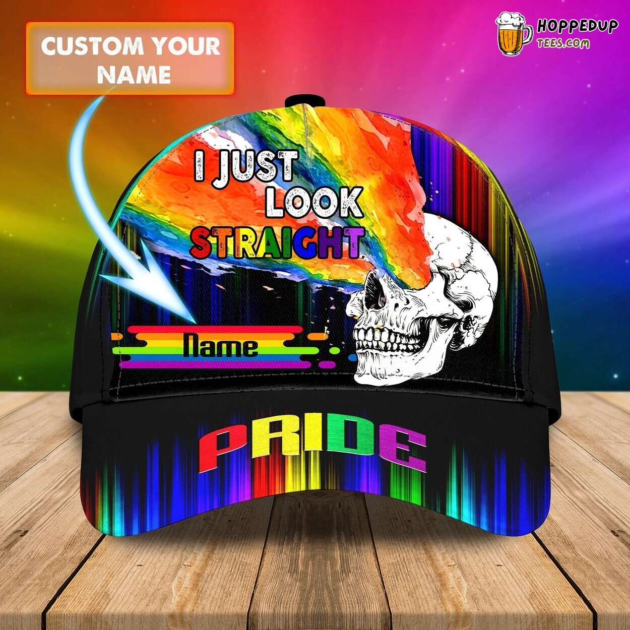 LGBT Pride Skull Look Straight Personalized Name Classic Cap Perfect Design