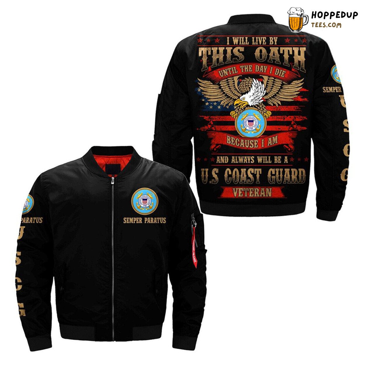 Life Oath of US Coast Guard Veteran Bomber Jacket Signature Classic Quality