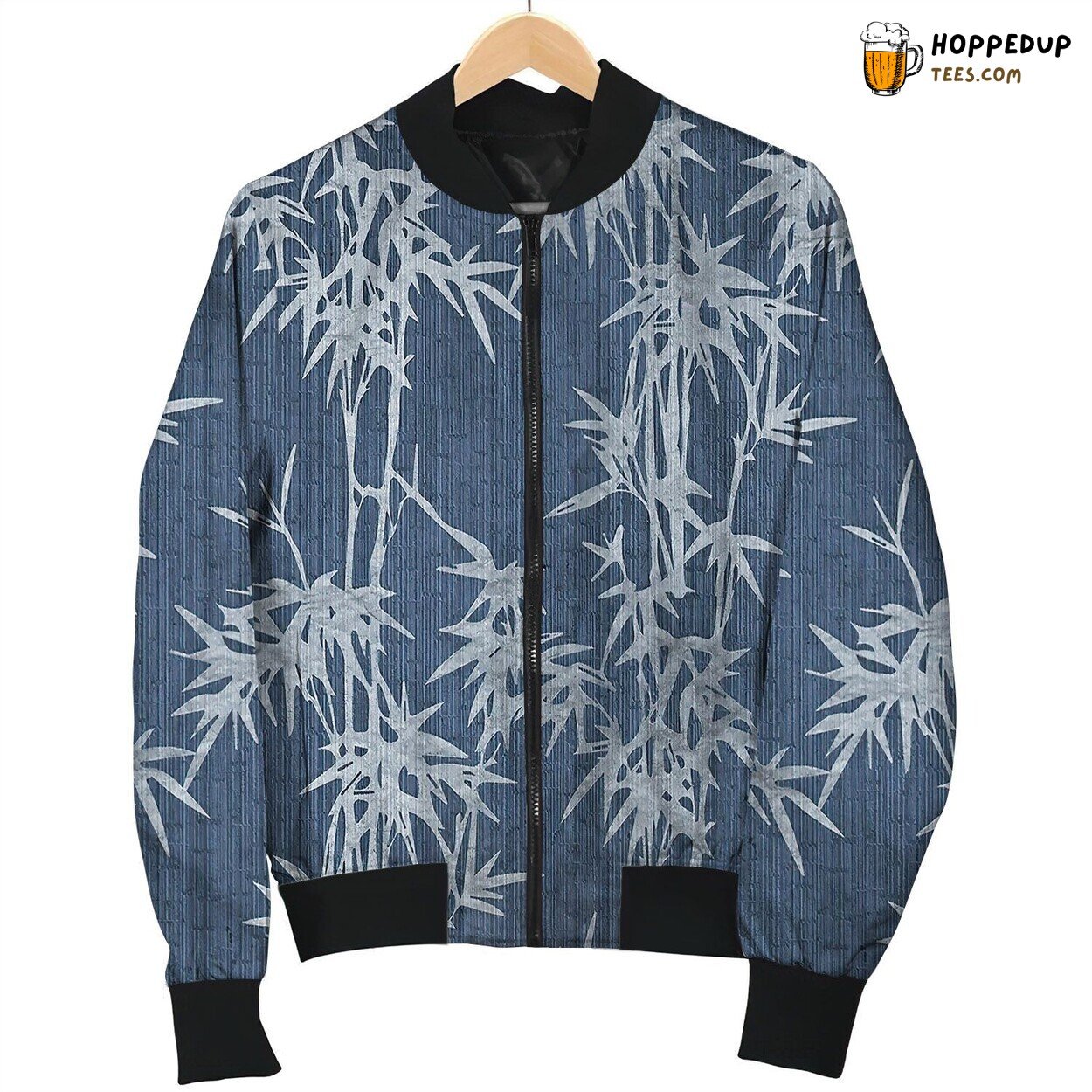 Light Bamboo On Blue Bomber Jacket