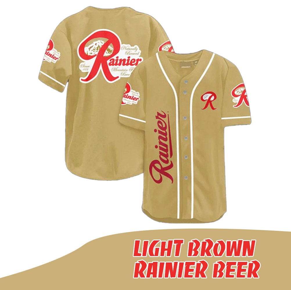 Light Brown Rainier Beer Baseball Jersey Shirt HU