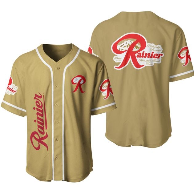 Light Brown Rainier Beer Themed Baseball Jersey HU