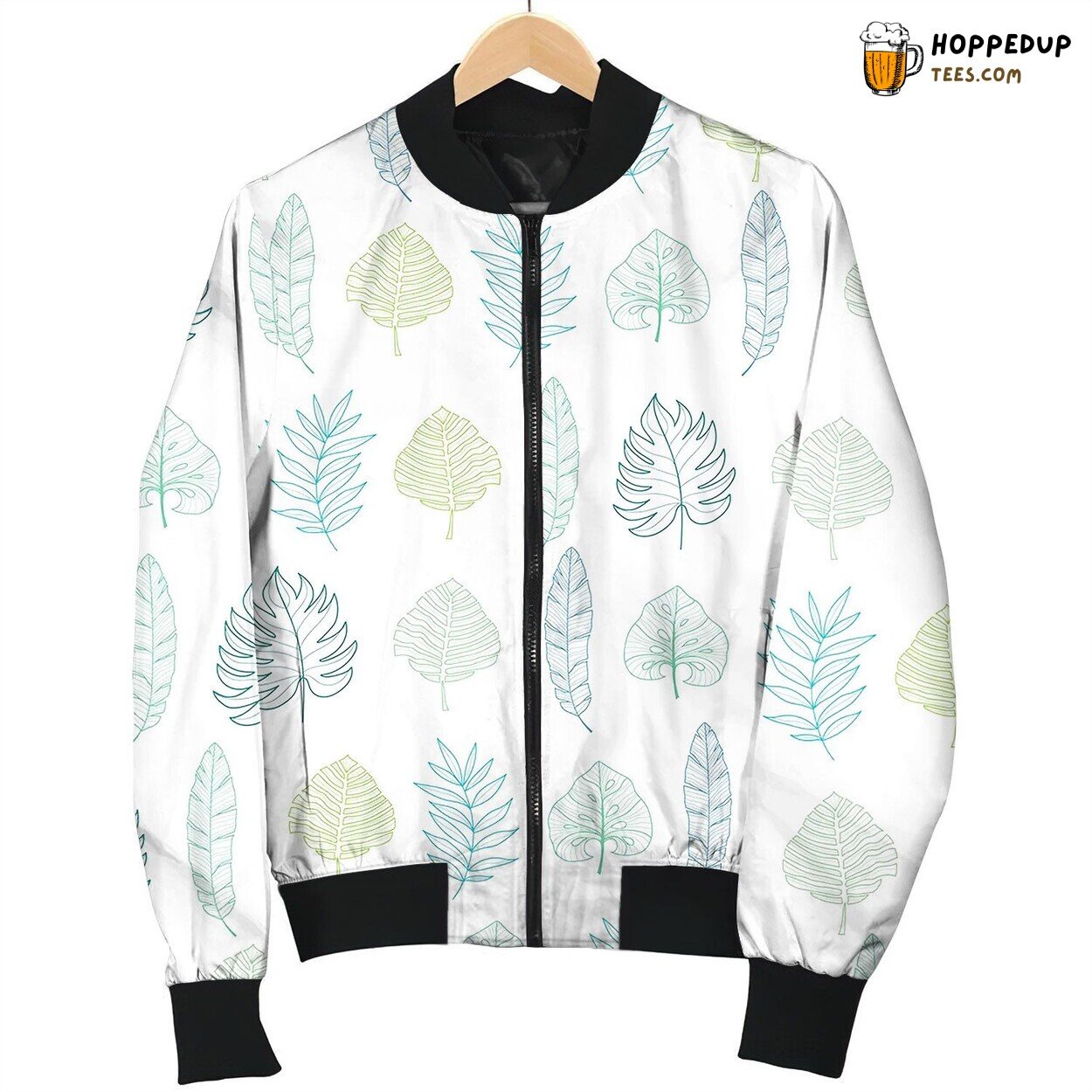 Light Green And Blue Geometrical Tropical Bomber Jacket