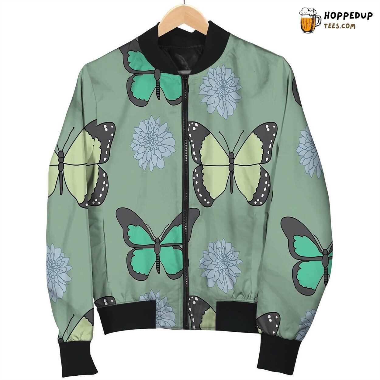 Light Green Butterfly Pattern By Courtney Graben Bomber Jacket