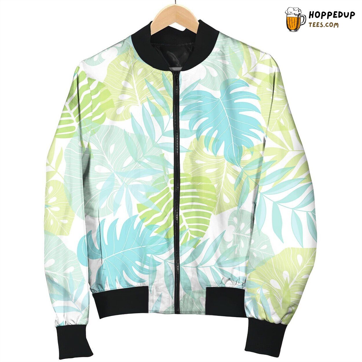 Light Tropical Leaves Summer Hawaiian Bomber Jacket