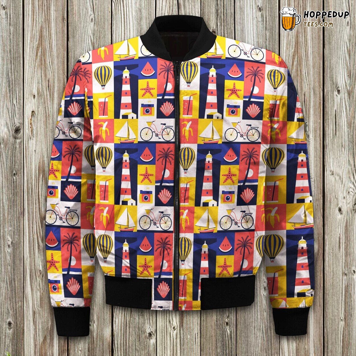 Lightgouse Style Pattern Bomber Jacket