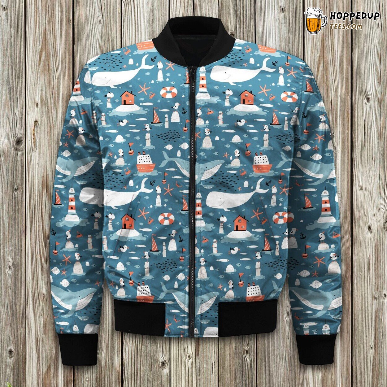 Lighthouse And Whale Bomber Jacket