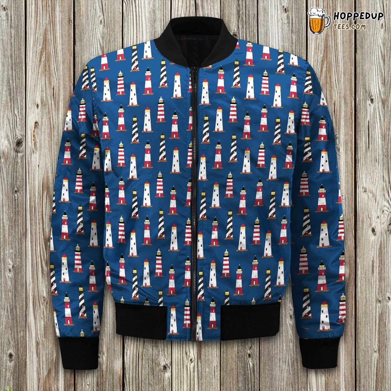 Lighthouse On Navy Bomber Jacket