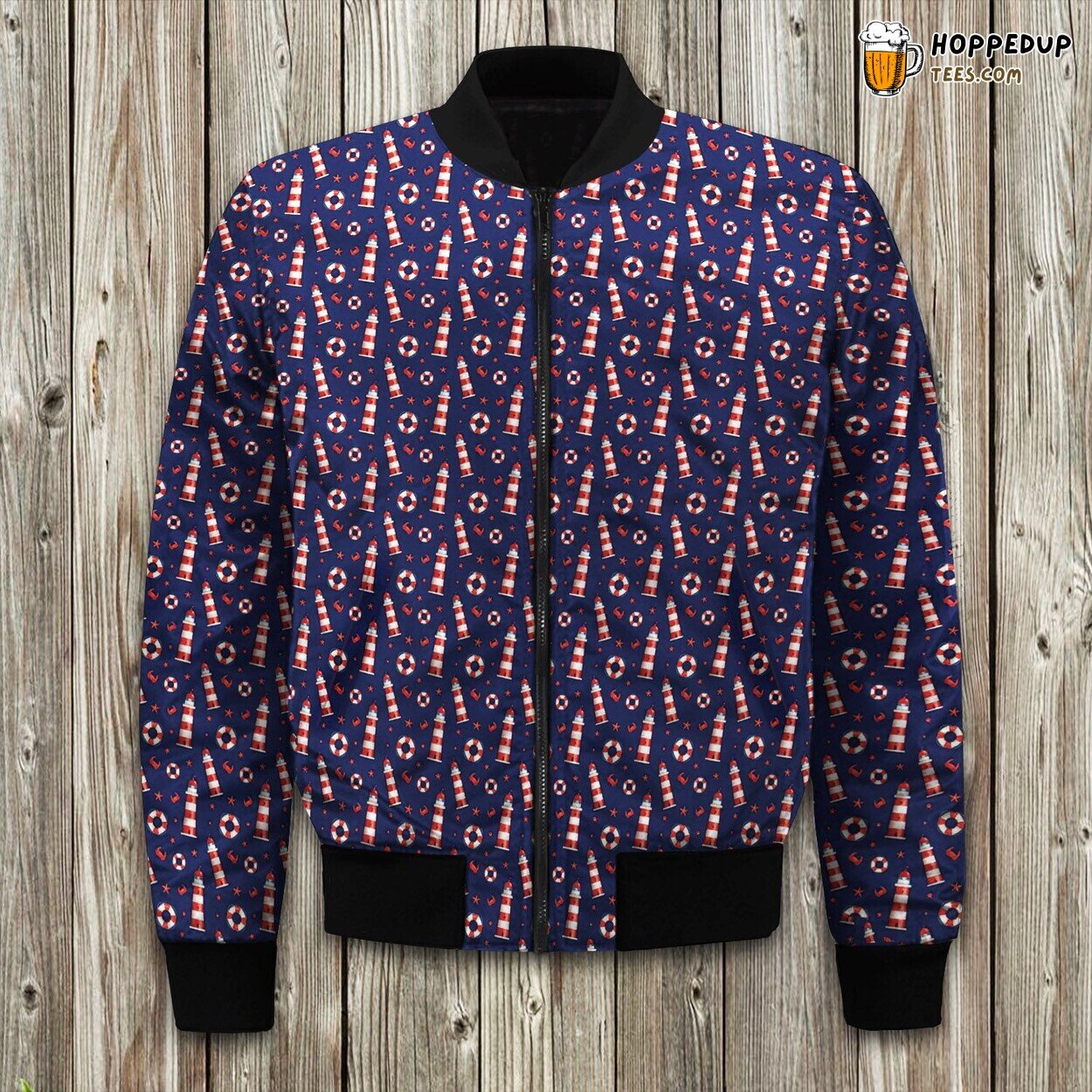 Lighthouse Pattern Bomber Jacket