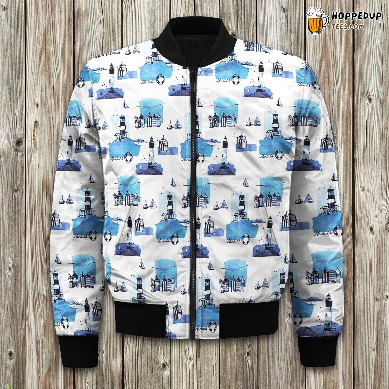 Lighthouse Theme Bomber Jacket Beacon of Style in Winter Weather