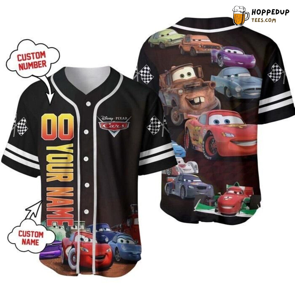 Lightning McQueen Cars Disney Racing Flag Baseball Jersey Speedster