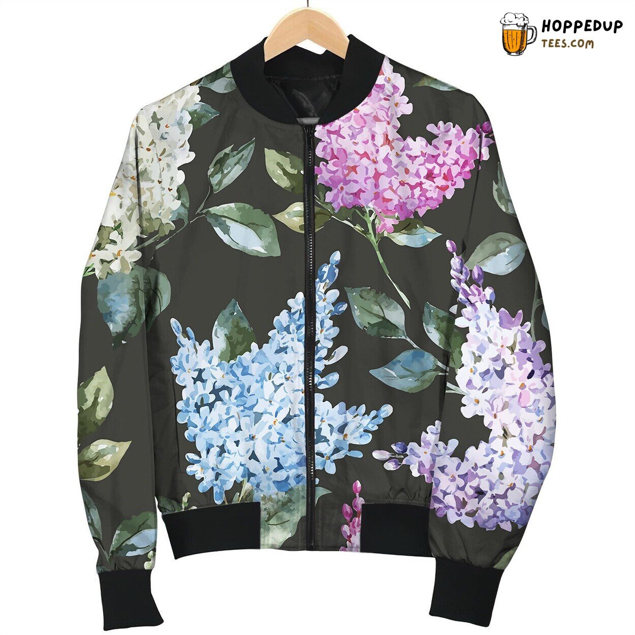 Lilac Pattern Elegance Winter Bomber Jacket Floral Vibrancy and Warmth