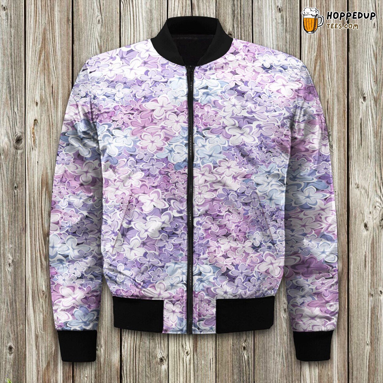 Lilac Pattern Print Design Bomber Jacket