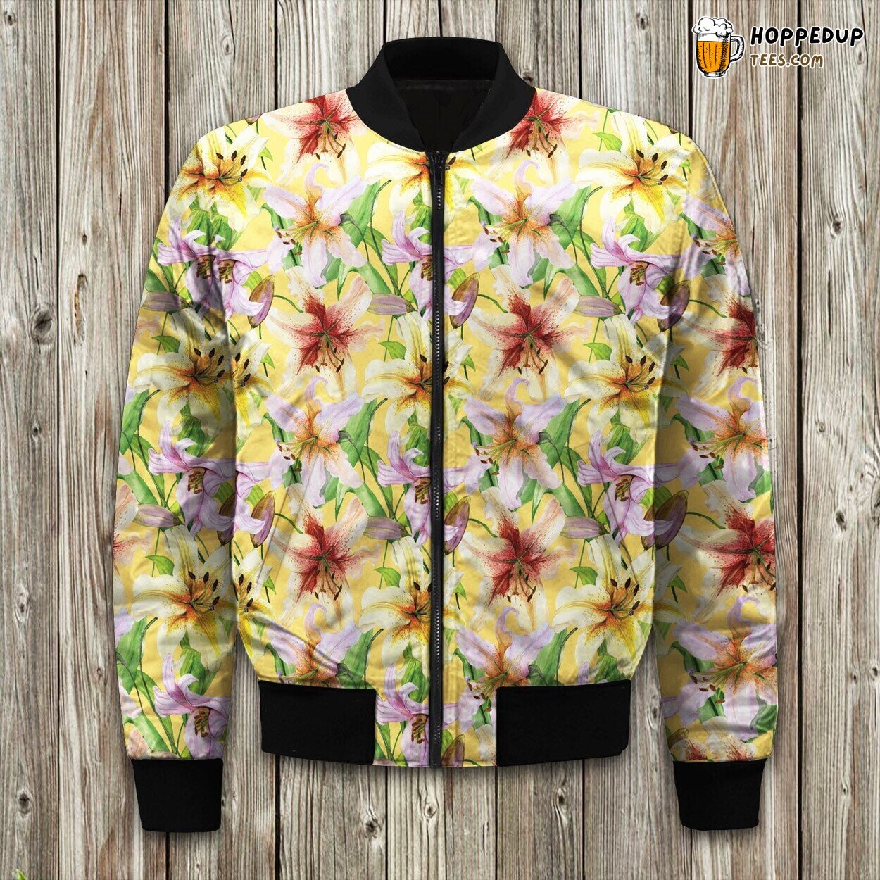 Lily Flourishing in Spring Winter Bomber Jacket Designer Elegance