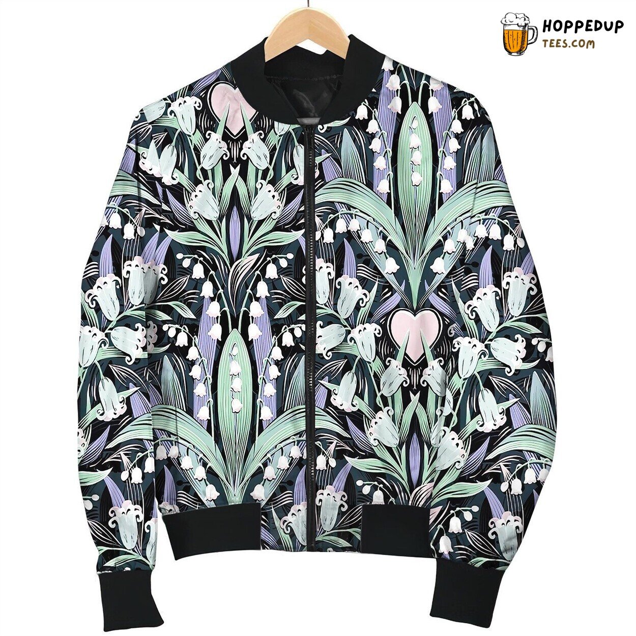 Lily Of The Valley And Bluebells Of Spring Dark Background Bomber Jacket