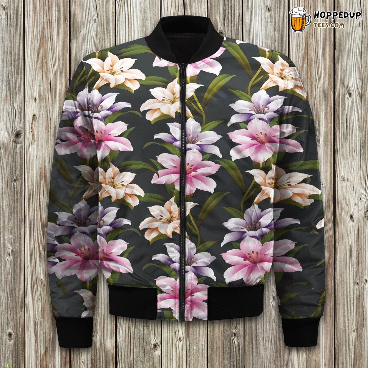 Lily Pattern Print Design Bomber Jacket