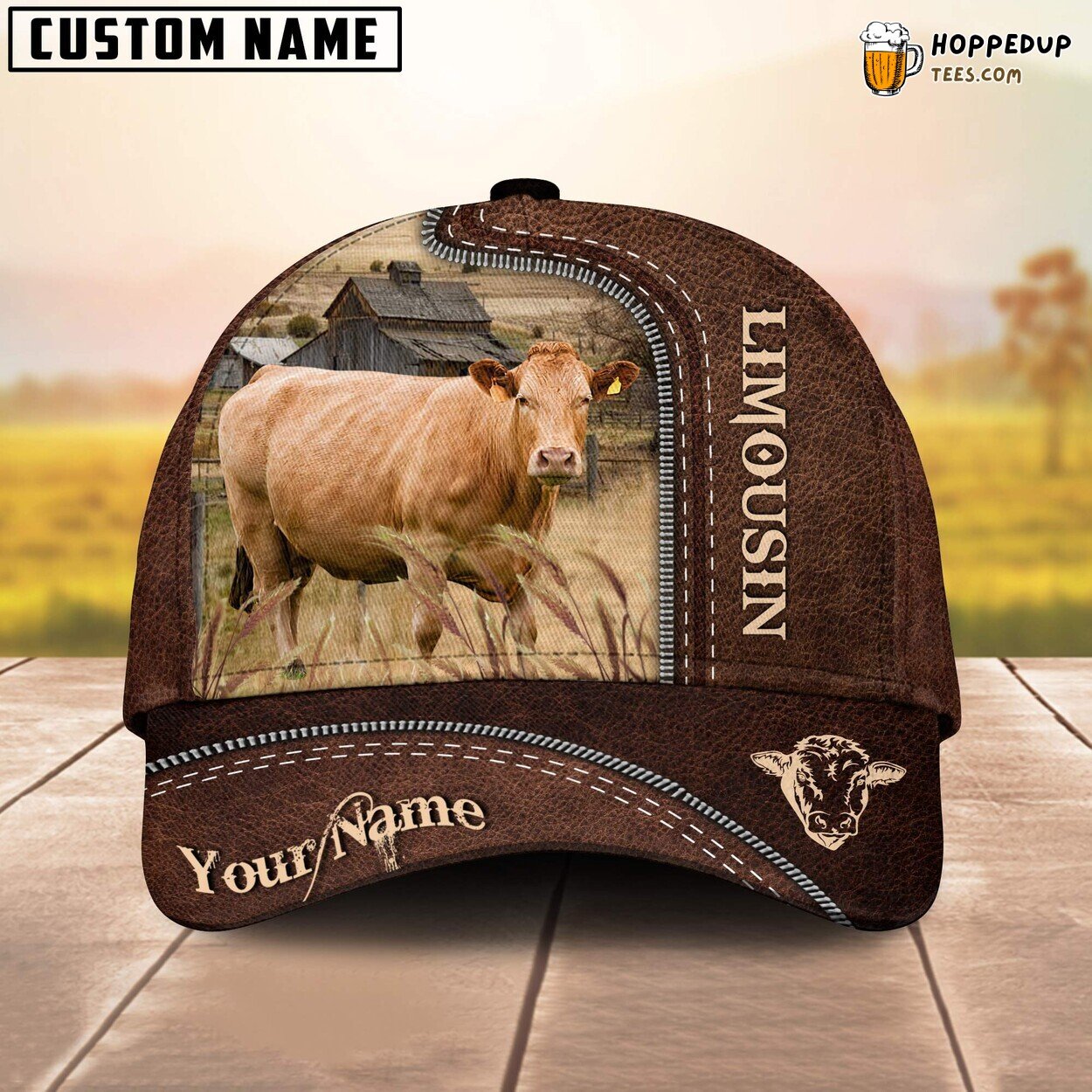 Limousin 3D Leather Pattern Custom Cap Baseball Animal Lover Farm Gift