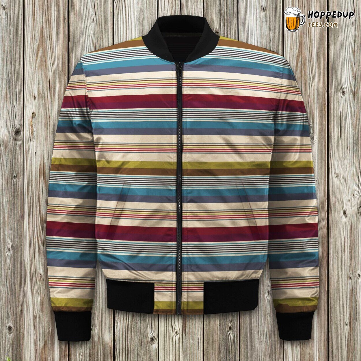 Linear Stripes Design Winter Bomber Jacket Modern Artistic Fashion Statement