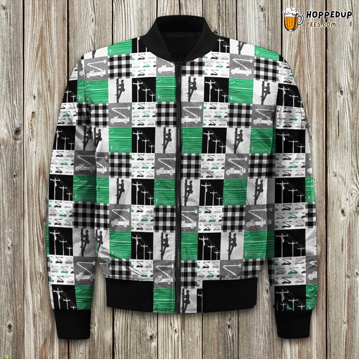 Lineman Green And Grey Patchwork Bomber Jacket