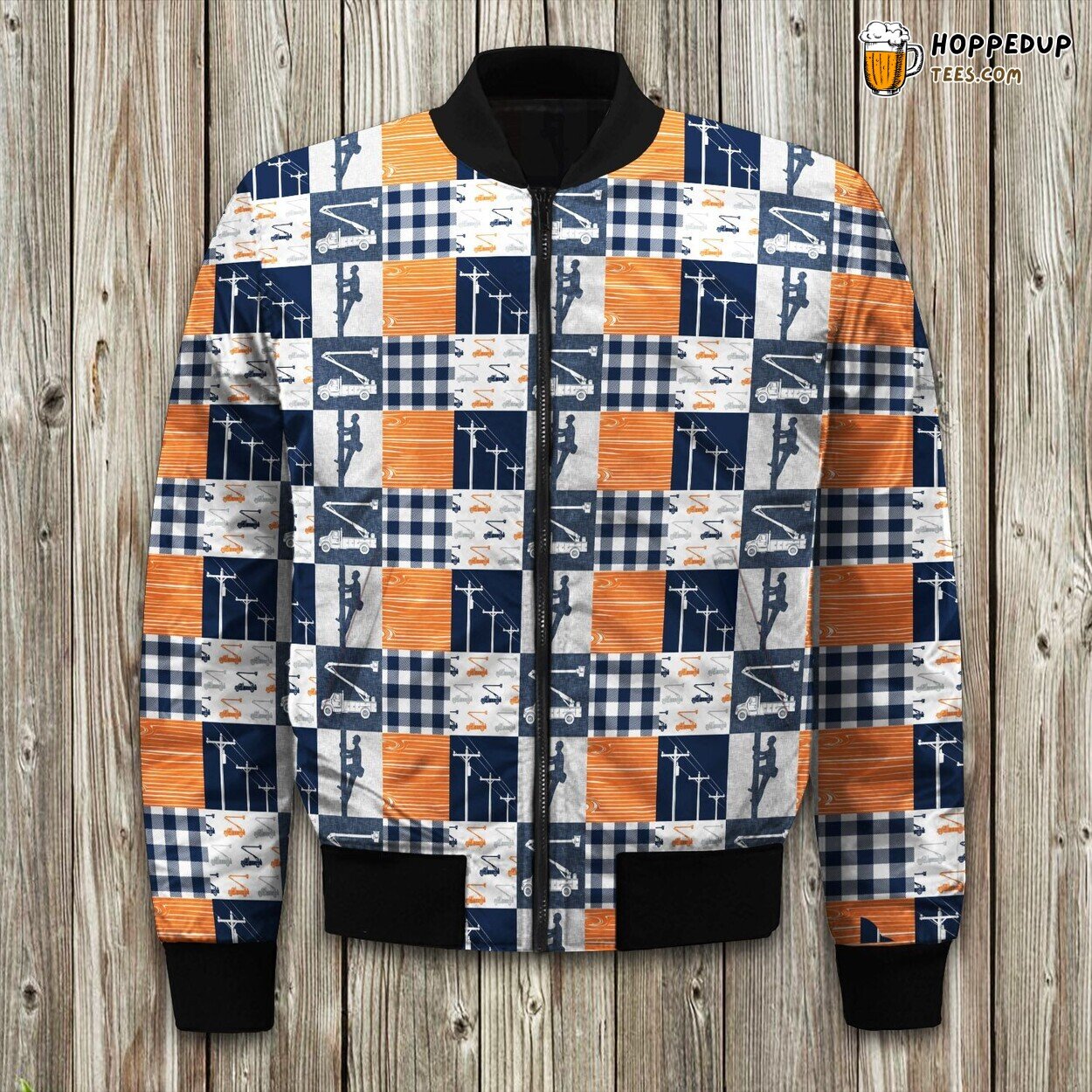 Lineman Orange And Navy Patchwork Bomber Jacket
