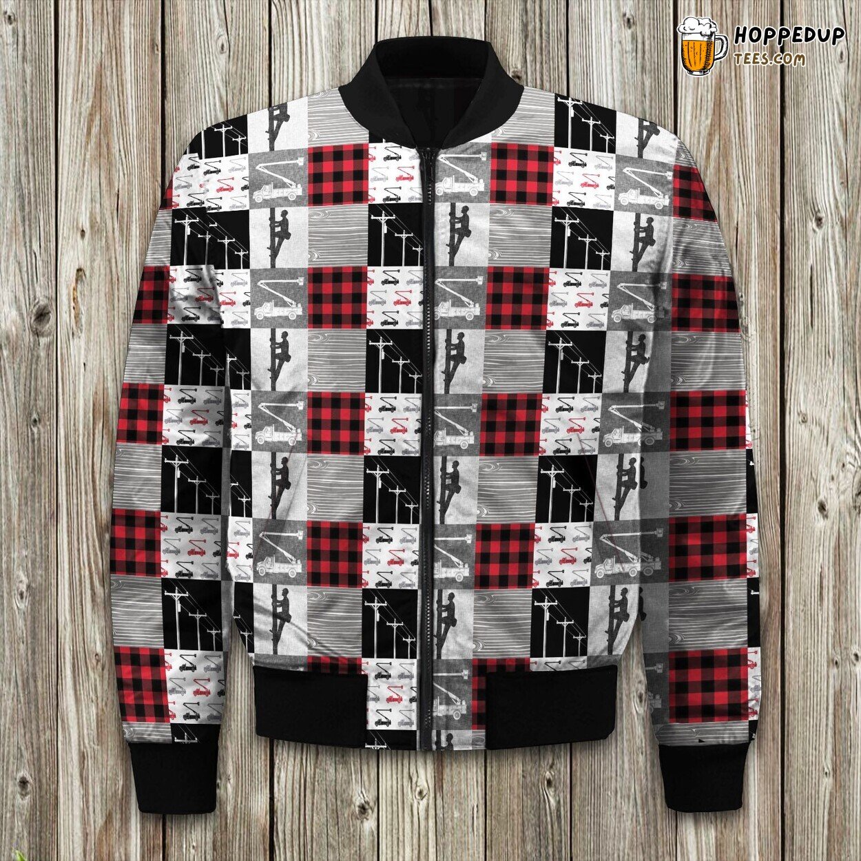 Lineman Red And Grey Patchwork Bomber Jacket