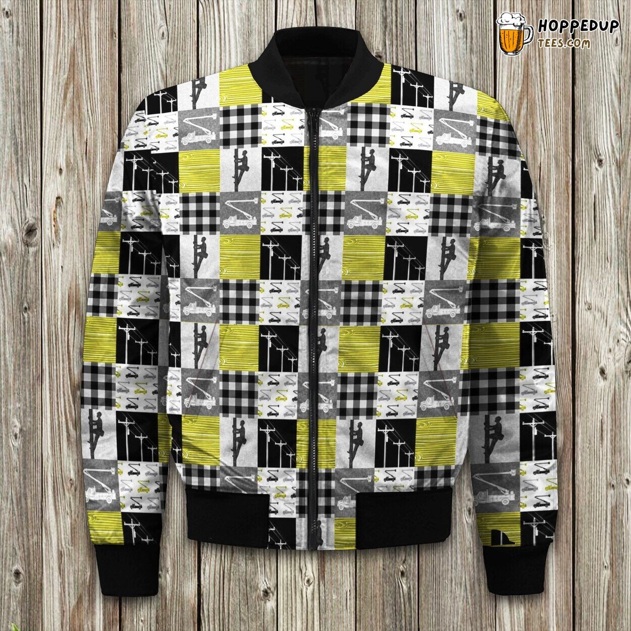 Lineman Yellow And Black Patchwork Bomber Jacket