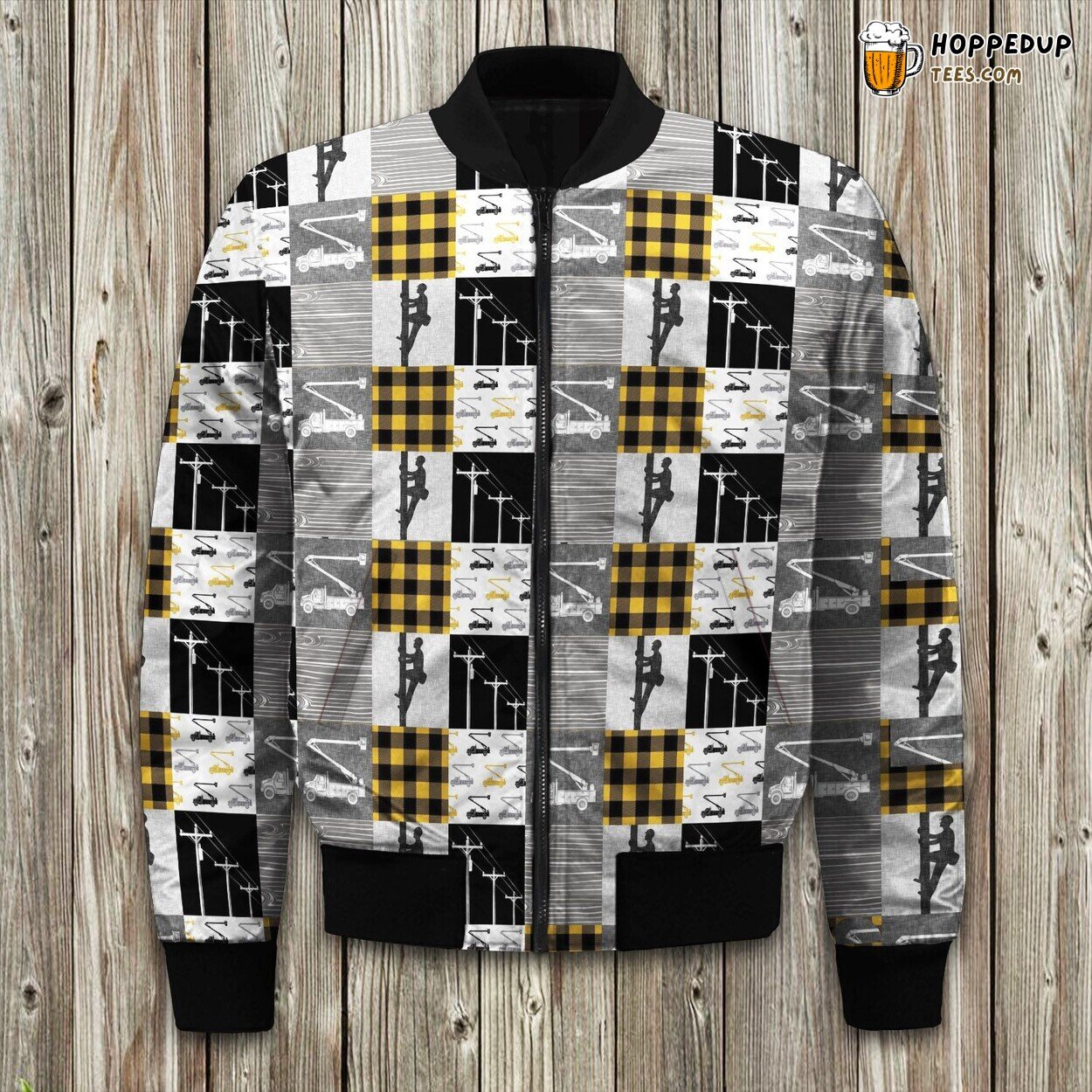Lineman Yellow And Grey Patchwork Bomber Jacket