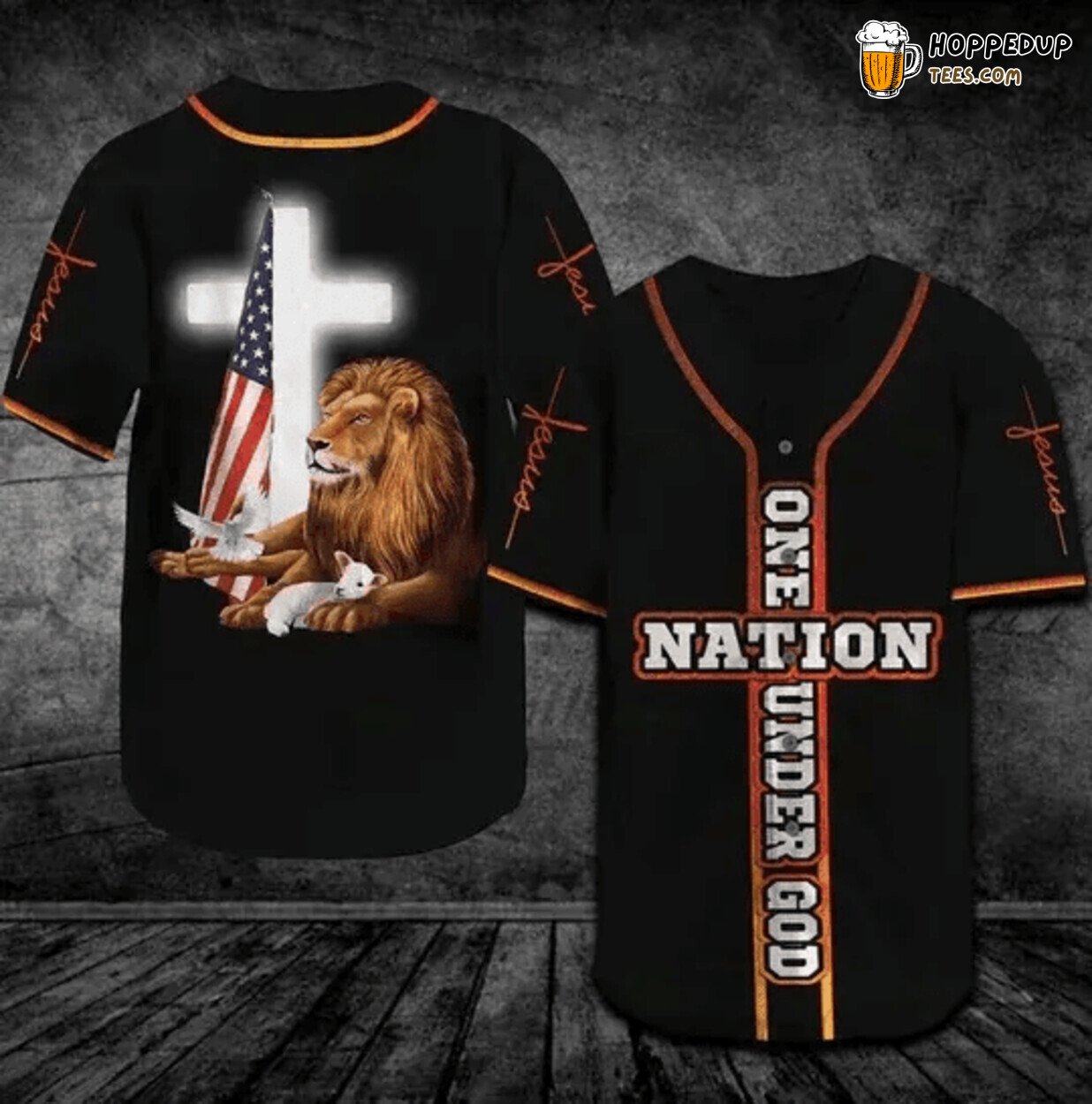 Lion Lamb One nation under God Baseball Tee Jersey Shirts 3D