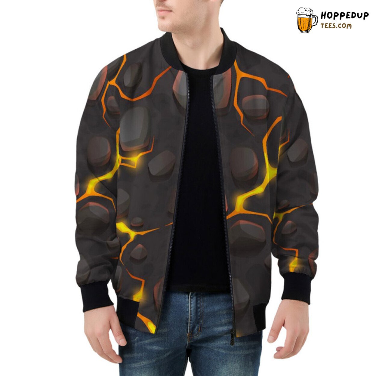 Liquid Lava Hot Cracks Artistry Unveiled in a Bomber Jacket