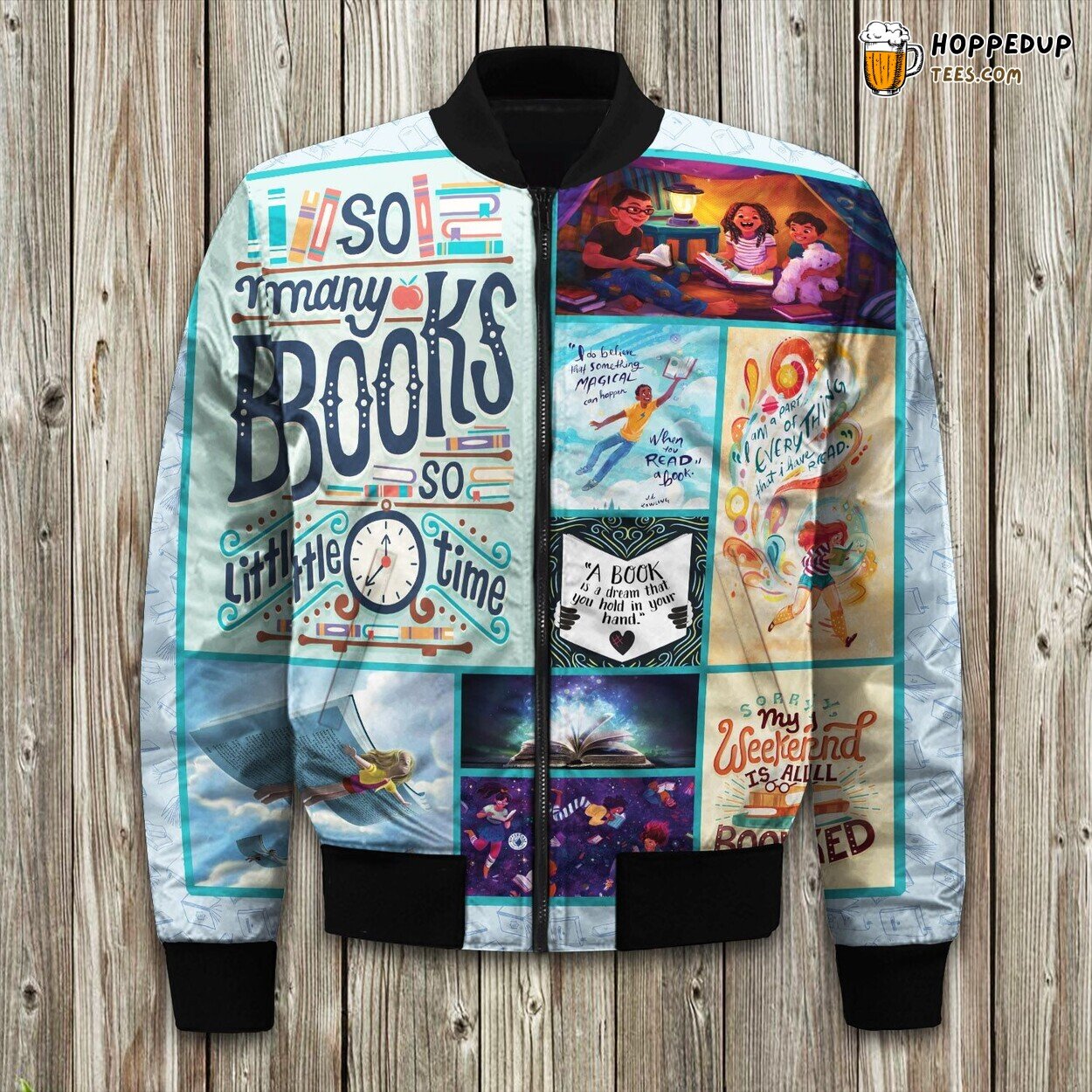 Literary Book Stack Design Winter Bomber Jacket Bibliophile’s Elegance