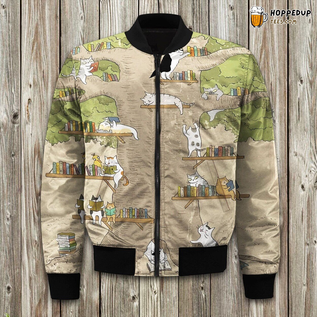 Literary Cat Book Bomber Winter Jacket Feline Cozy Design Unique Outerwear