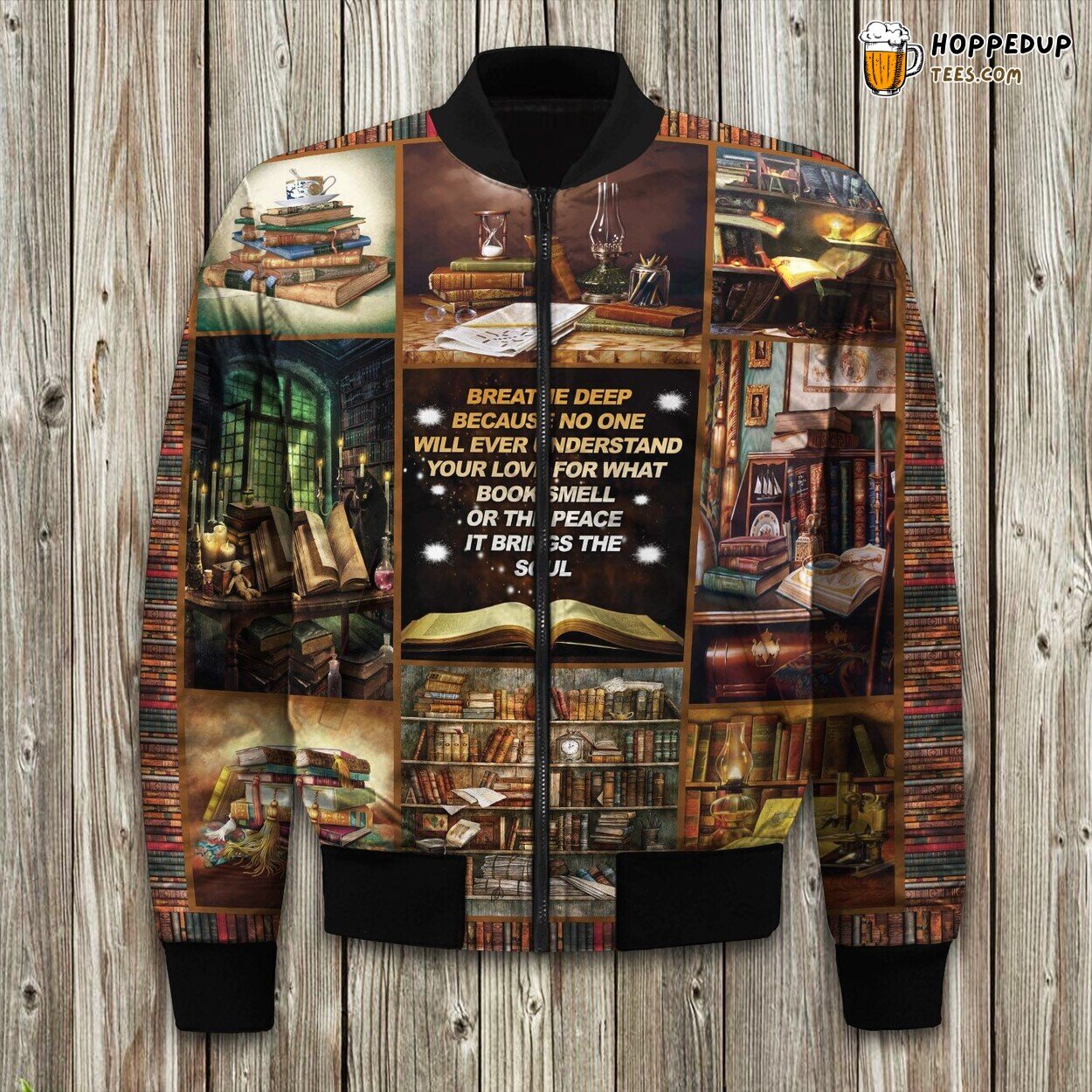 Literature Lover’s Book Print Winter Bomber Jacket Reading Enthusiast Design