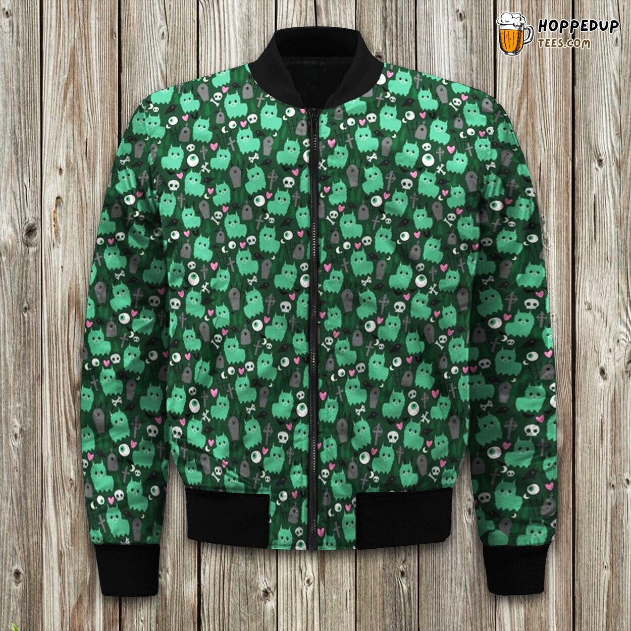 Little Cute Green Halloween Llama Bomber Jacket