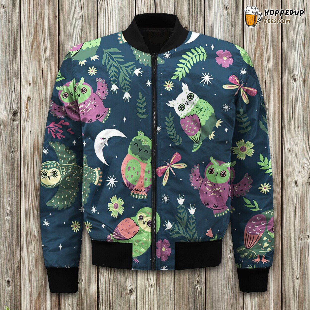Little Owl Artwork Bomber Jacket Winter’s Tiny Feathered Beauty in Flight