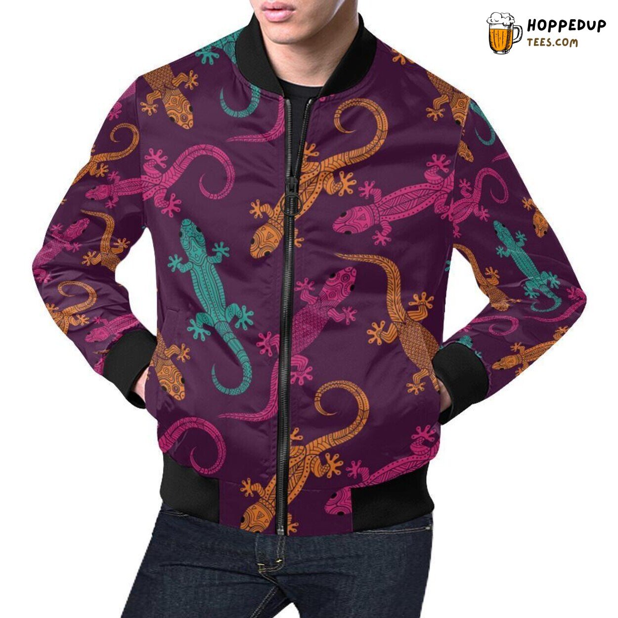 Lizard Pattern Print Design Theme Men’s Bomber Jacket
