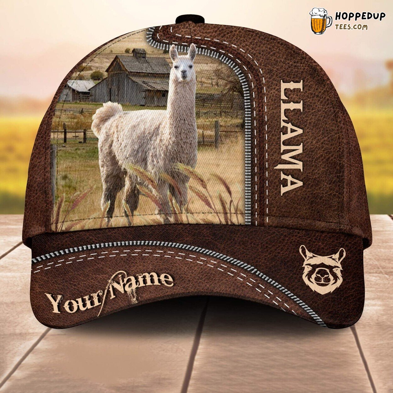 Llama 3D Leather Pattern Custom Cap Baseball Animal Lover Farm Gift