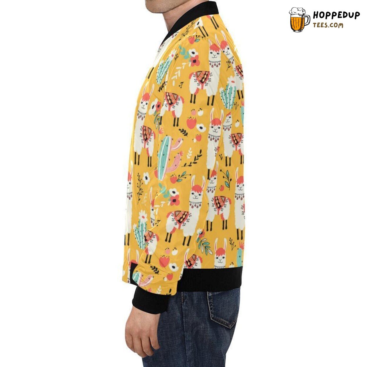 Llama Cactus Pattern Print Design Men’s Stylish Bomber Jacket