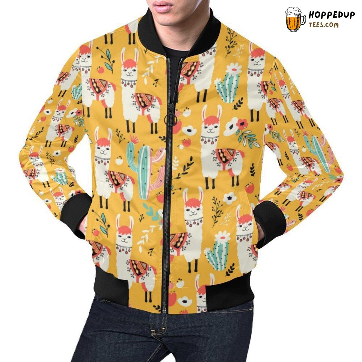 Llama Cactus Pattern Print Design Men’s Stylish Bomber Jacket