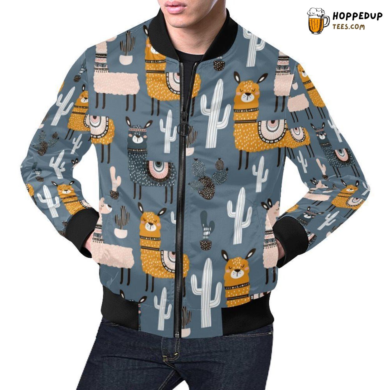 Llama Cactus Print Pattern Design Men’s Unique Bomber Jacket